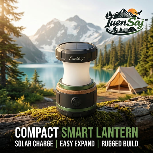 TuenSaj™ Solar Camping Lantern - Collapsible LED Outdoor Light, 2-in-1 Portable Tent Lamp & Emergency Power, Rugged Waterproof Gear for Hiking, Backpacking, and Power Outages
