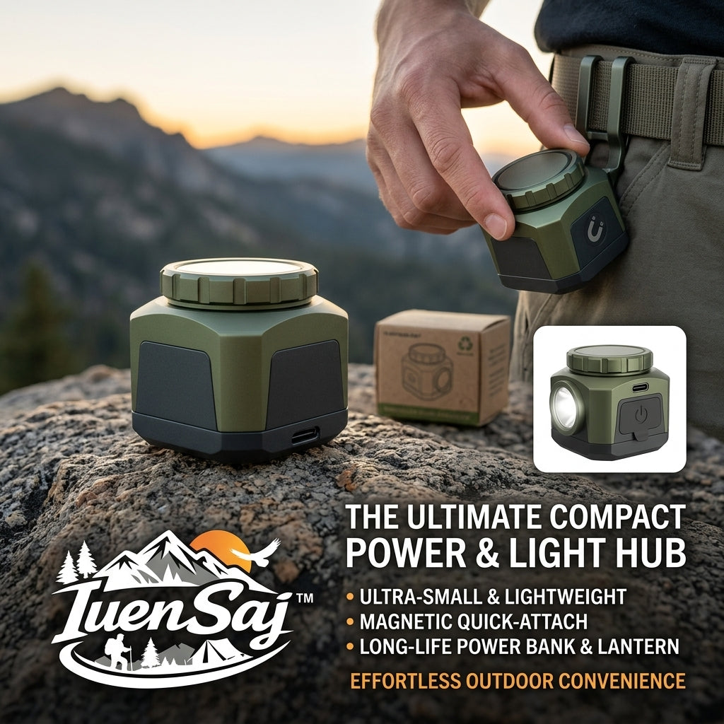 TuenSaj™ 3-in-1 Magnetic Ultra-Compact Power Bank & LED Camping Lantern | USB-C Rechargeable Portable Charger | Rugged Essential for Hiking, Backpacking & Emergency Prep